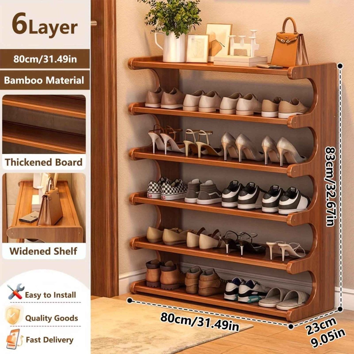 Bamboo Shoe Rack Organizer – 5 or 6 Tier, Space - Saving Storage - Cartsfy Inc.