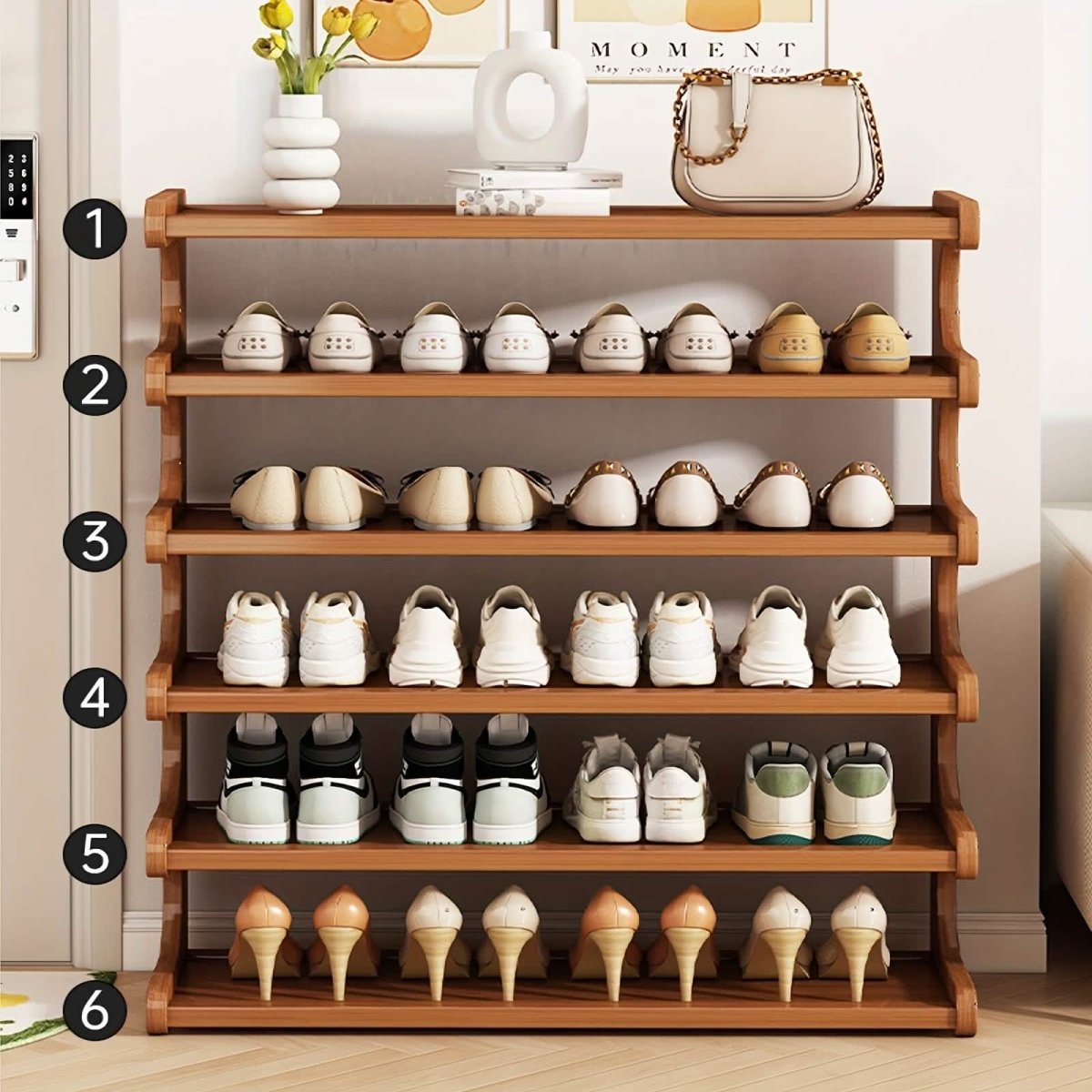 Bamboo Shoe Rack Organizer – 5 or 6 Tier, Space - Saving Storage - Cartsfy Inc.
