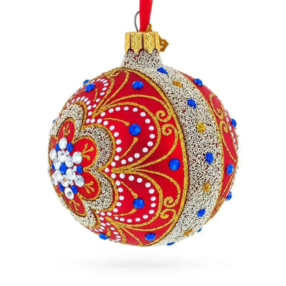 Baroque Filigree with Gemstones on Red Glass Ball Christmas Ornament 3.25 Inches Cartsfy Inc.