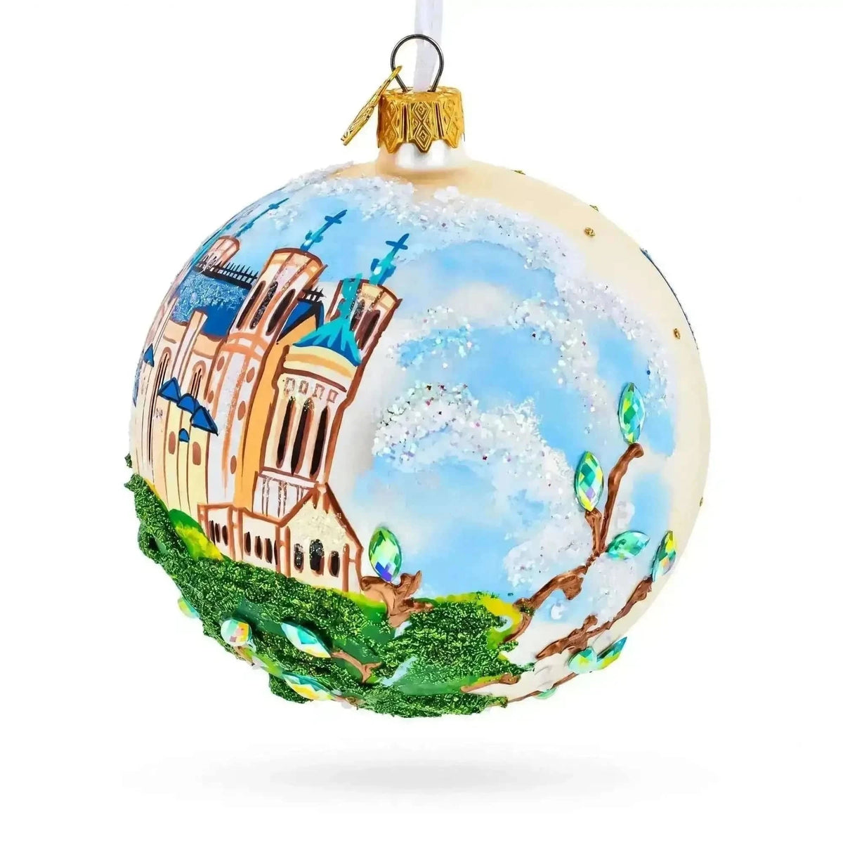 Basilica of Notre Dame of Fourviere, Lyon, France Glass Ball Christmas Ornament Cartsfy Inc.