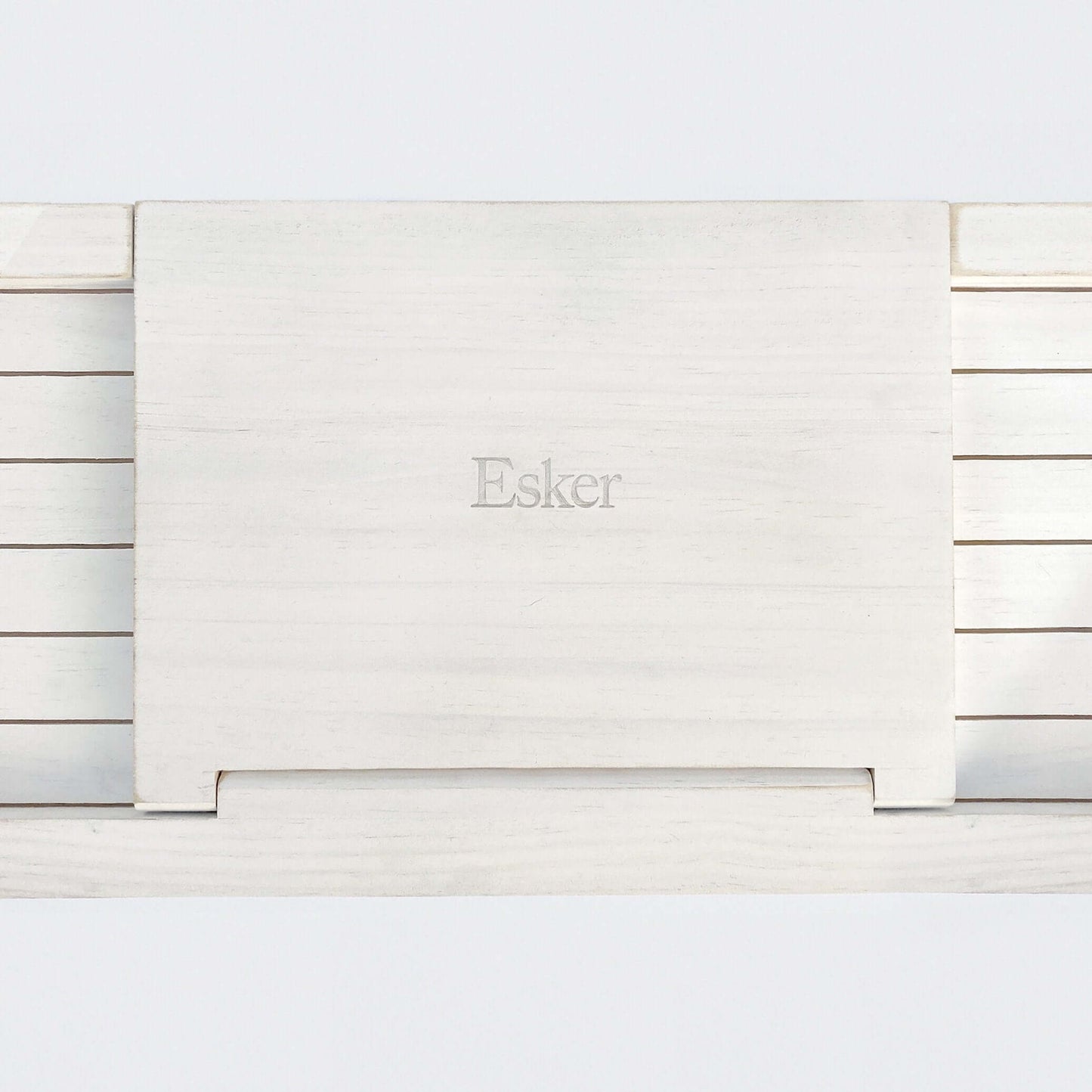 White wooden bath board panel with centered Esken logo and fold tab