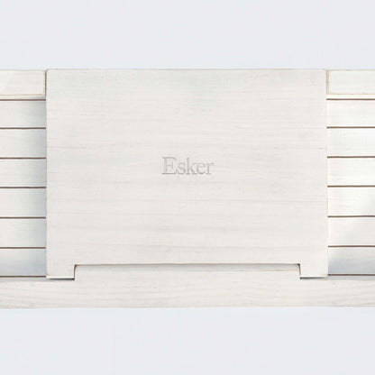 White wooden bath board panel with centered Esken logo and fold tab