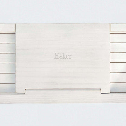 Bath board front panel with centered logo, horizontal slats and small side cutout.