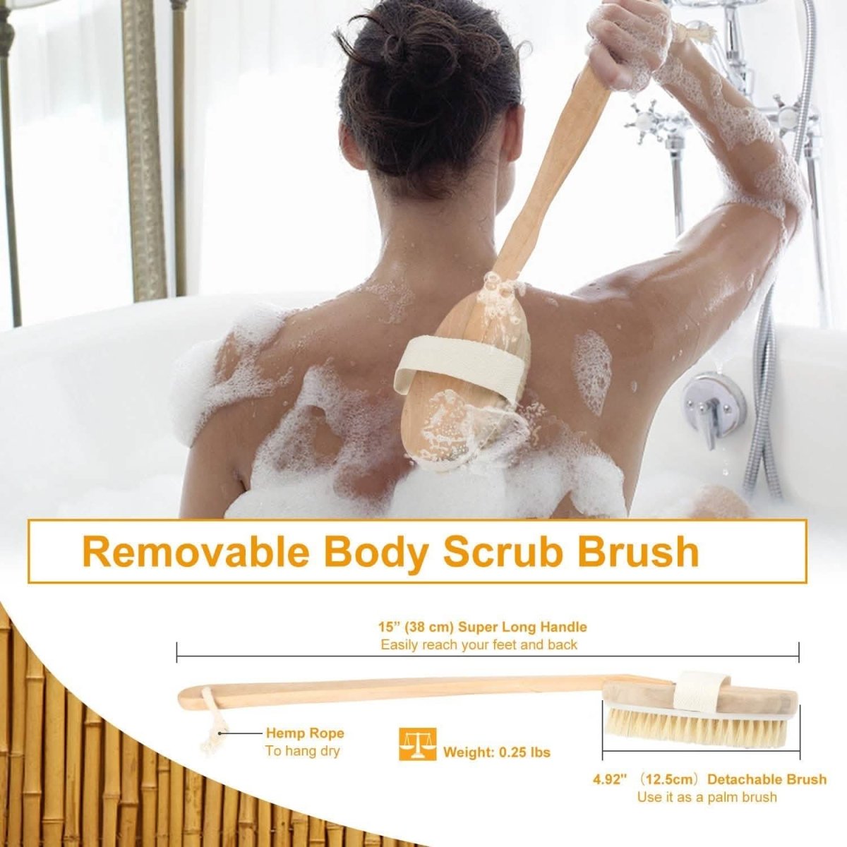 Bath Brush 15" Shower Body Back Scrubber - Cartsfy Inc.