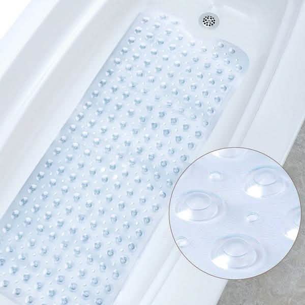 Non-slip bath mat, white with raised suction dots for traction