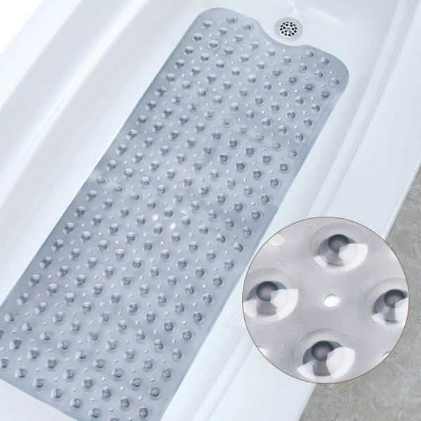 Non-slip bath mat, gray with raised suction dots for traction