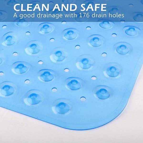 Non-slip bath mat, blue textured surface with suction dots