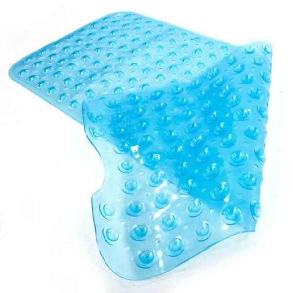 Non-slip bath mat, light blue with raised suction dots for traction