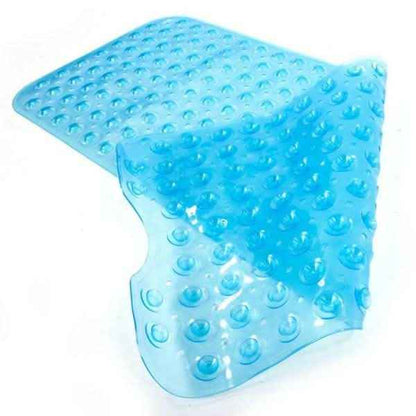 Non-slip bath mat, light blue with raised suction dots for traction