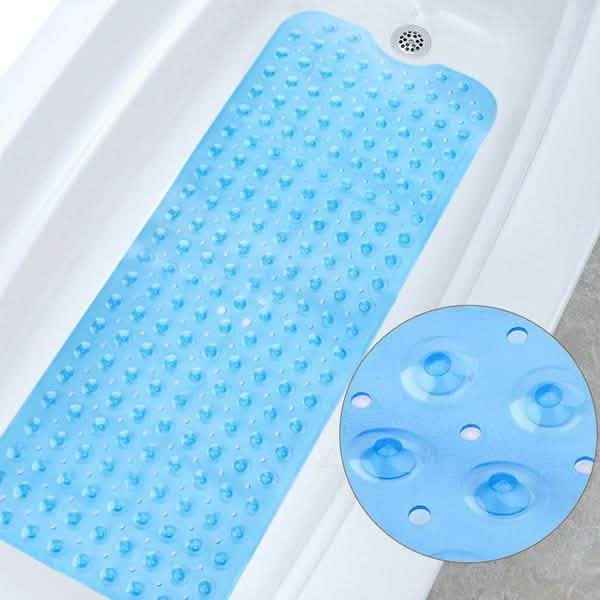 Non-slip bath mat, sky blue with raised suction dots for traction