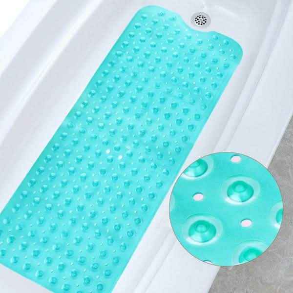 Non-slip bath mat, mint green with raised suction dots for traction