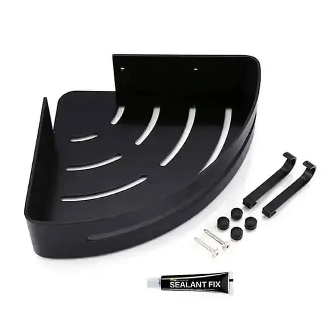 Bathroom Shelf Space Aluminum Wall Mount Triangle Shower Corner Storage Rack DailySale Black Silver Black-Silver-
