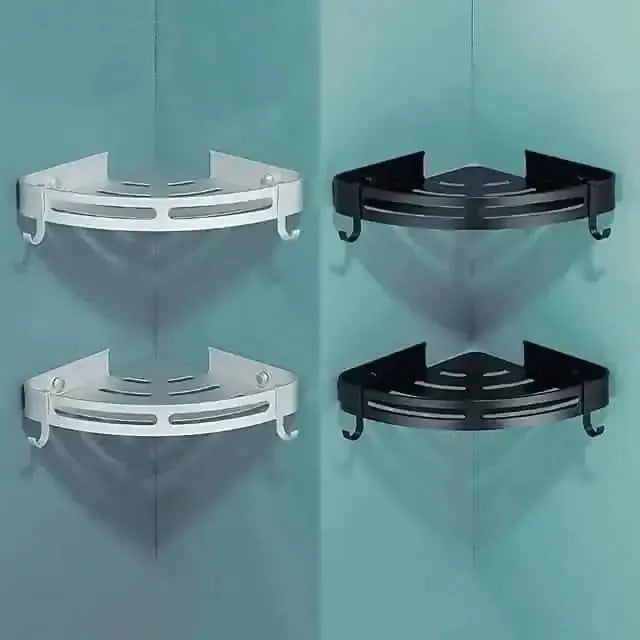 Bathroom Shelf Space Aluminum Wall Mount Triangle Shower Corner Storage Rack DailySale Black Silver Black-Silver-