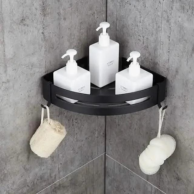 Bathroom Shelf Space Aluminum Wall Mount Triangle Shower Corner Storage Rack DailySale Black Silver Black-Silver-