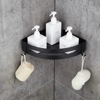 Bathroom Shelf Space Aluminum Wall Mount Triangle Shower Corner Storage Rack DailySale Black Silver Black-Silver-