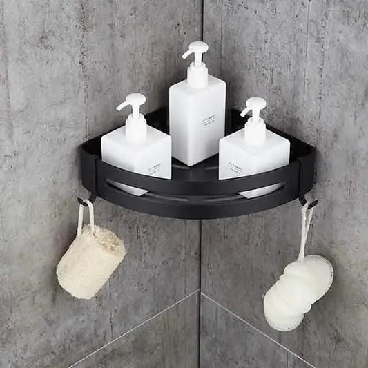 Bathroom Shelf Space Aluminum Wall Mount Triangle Shower Corner Storage Rack DailySale Black Silver Black-Silver-