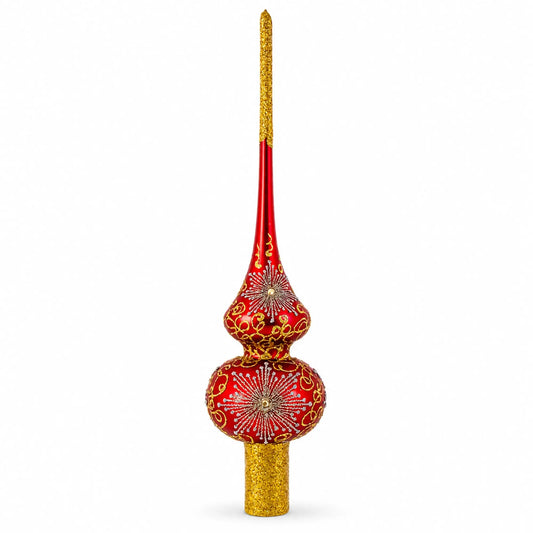 Radiant Jeweled Snowflake on Red Glass Christmas Tree Topper 11 Inches BestPysanky Default Title Default Title-