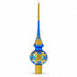 Jeweled Golden Leaves on Blue Glass Christmas Tree Topper 11 Inches