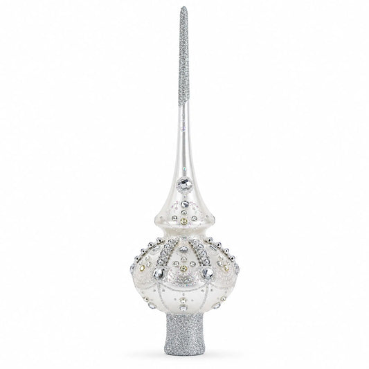 White Jewels on Silver Glass Christmas Tree Topper 11 Inches BestPysanky Default Title Default Title-