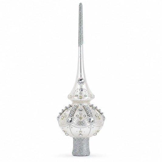 White Jewels on Silver Glass Christmas Tree Topper 11 Inches BestPysanky Default Title Default Title-