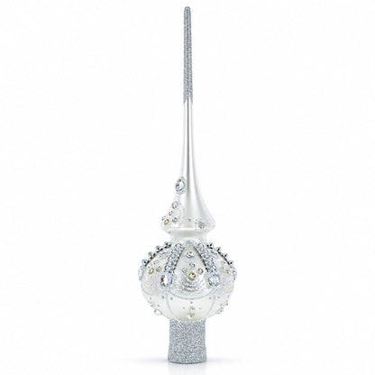 White Jewels on Silver Glass Christmas Tree Topper 11 Inches