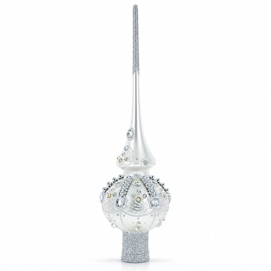 White Jewels on Silver Glass Christmas Tree Topper 11 Inches BestPysanky Default Title Default Title-