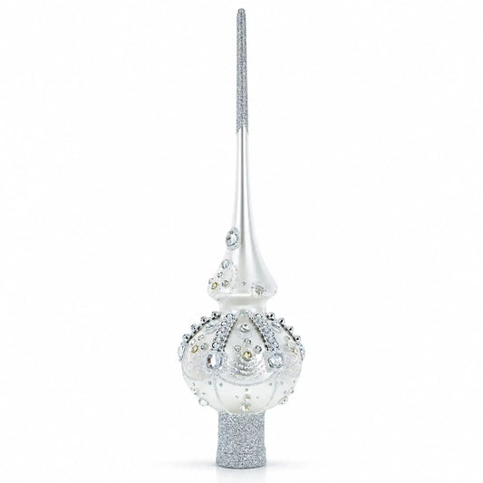 White Jewels on Silver Glass Christmas Tree Topper 11 Inches BestPysanky Default Title Default Title-