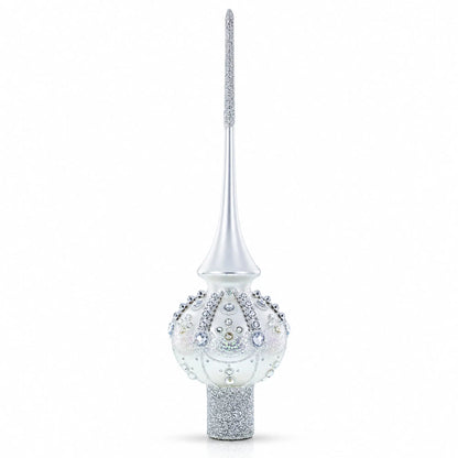 White Jewels on Silver Glass Christmas Tree Topper 11 Inches