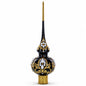 Black and Gold Filigree Design Glass Christmas Tree Topper 11 Inches