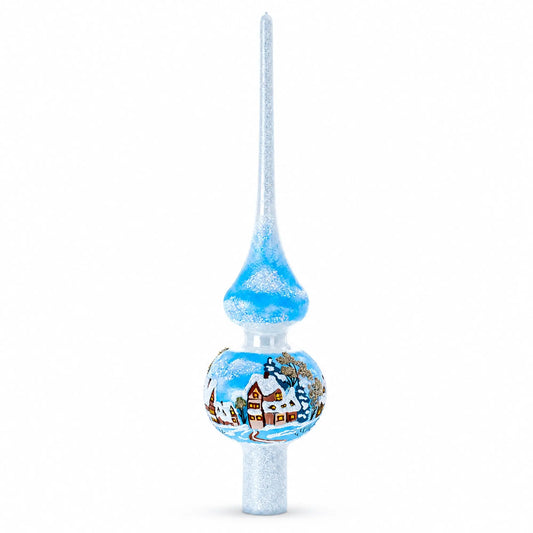 Winter Wonderland Scene with Sparkling Snow Glass Christmas Tree Topper 11 Inches BestPysanky Default Title Default Title-