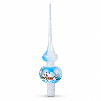 Winter Wonderland Scene with Sparkling Snow Glass Christmas Tree Topper 11 Inches