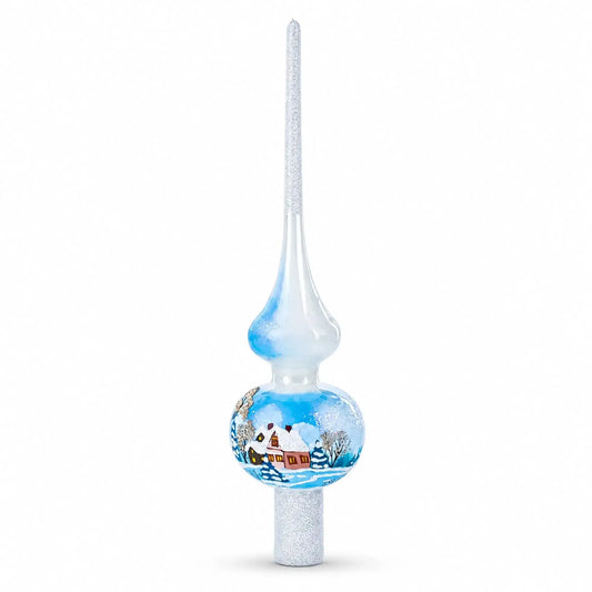 Winter Wonderland Scene with Sparkling Snow Glass Christmas Tree Topper 11 Inches BestPysanky Default Title Default Title-