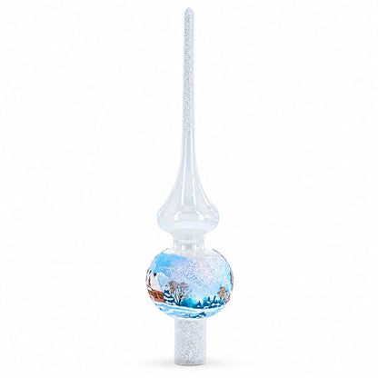 Winter Wonderland Scene with Sparkling Snow Glass Christmas Tree Topper 11 Inches
