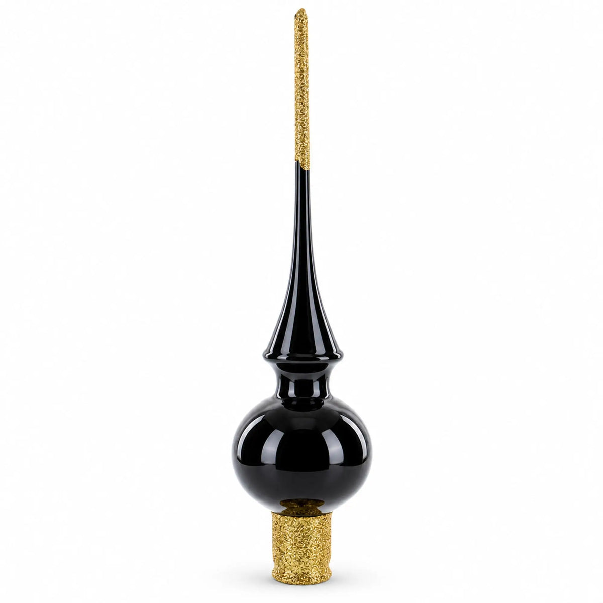 Glossy Black Glass Christmas Tree Topper 11 Inches