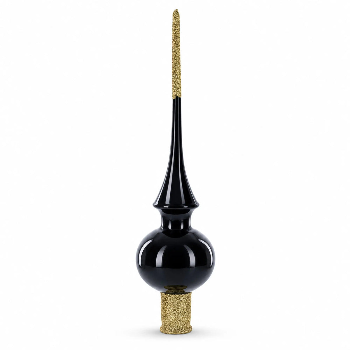 Glossy Black Glass Christmas Tree Topper 11 Inches