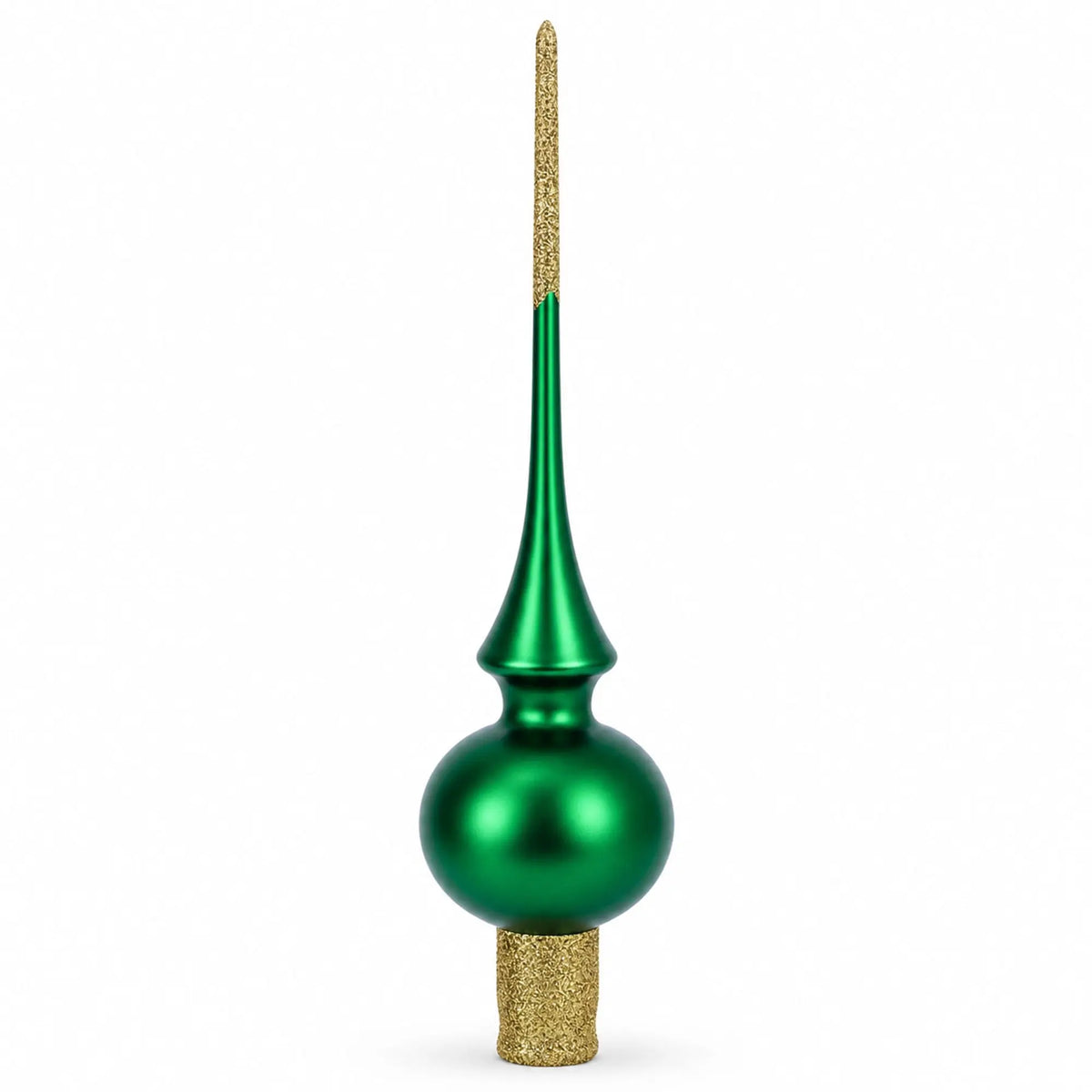 Solid Green with Sparkling Top Glass Christmas Tree Topper 11 Inches