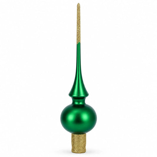Solid Green with Sparkling Top Glass Christmas Tree Topper 11 Inches BestPysanky Default Title Default Title-