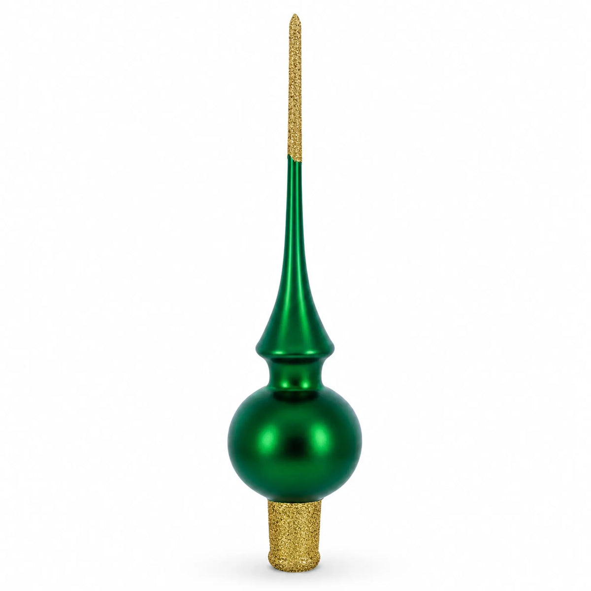Solid Green with Sparkling Top Glass Christmas Tree Topper 11 Inches