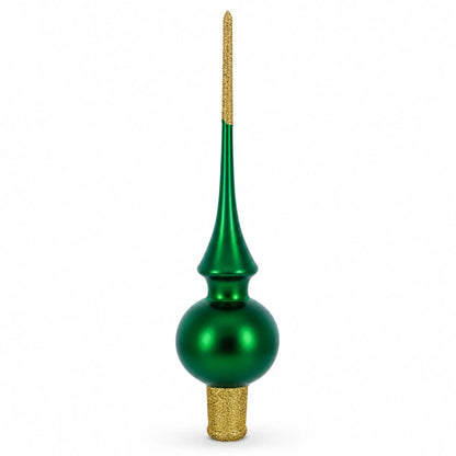Solid Green with Sparkling Top Glass Christmas Tree Topper 11 Inches
