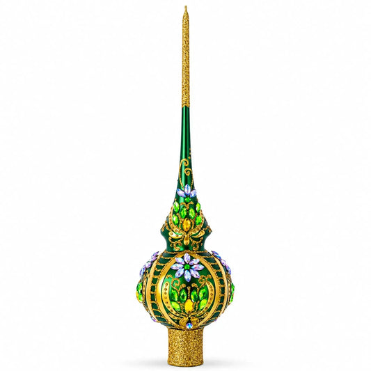 Enchanted Emerald Jeweled Green Glass Christmas Tree Topper 11 Inches BestPysanky Default Title Default Title-