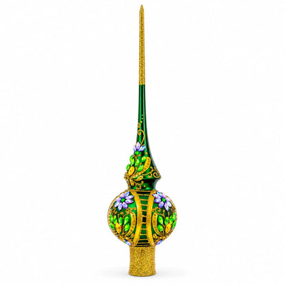 Enchanted Emerald Jeweled Green Glass Christmas Tree Topper 11 Inches