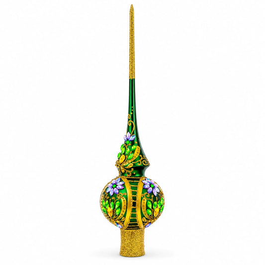 Enchanted Emerald Jeweled Green Glass Christmas Tree Topper 11 Inches BestPysanky Default Title Default Title-