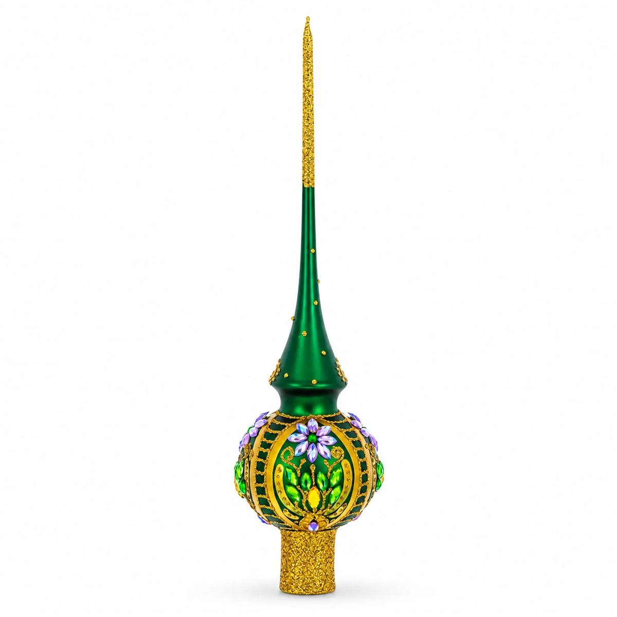 Enchanted Emerald Jeweled Green Glass Christmas Tree Topper 11 Inches