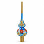 Exquisite Blue and Gold Floral Glass Christmas Tree Topper 11 Inches