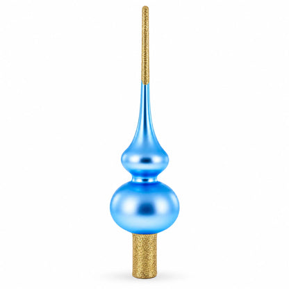 Blue with Sparkling Top Glass Christmas Tree Topper 11 Inches