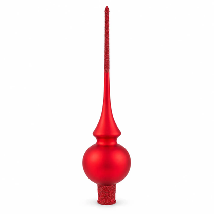 Translucent red glass Christmas tree topper, teardrop bulb with narrow pointed top