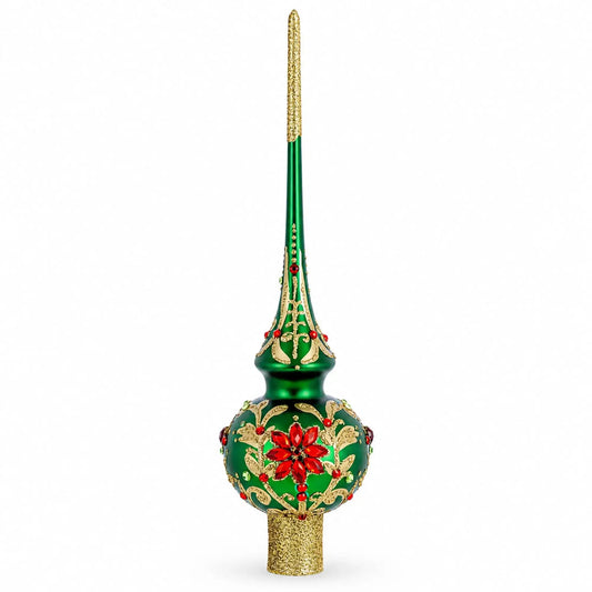 Regal Emerald & Red Glass Christmas Tree Topper 11 Inches BestPysanky Default Title Default Title-