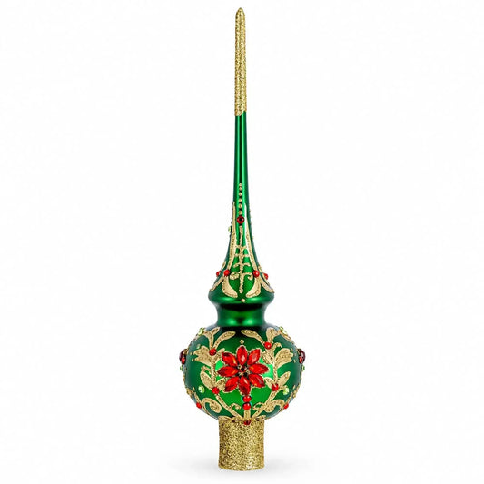 Regal Emerald & Red Glass Christmas Tree Topper 11 Inches BestPysanky Default Title Default Title-