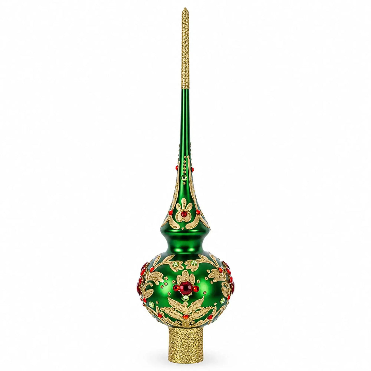 Regal Emerald & Red Glass Christmas Tree Topper 11 Inches