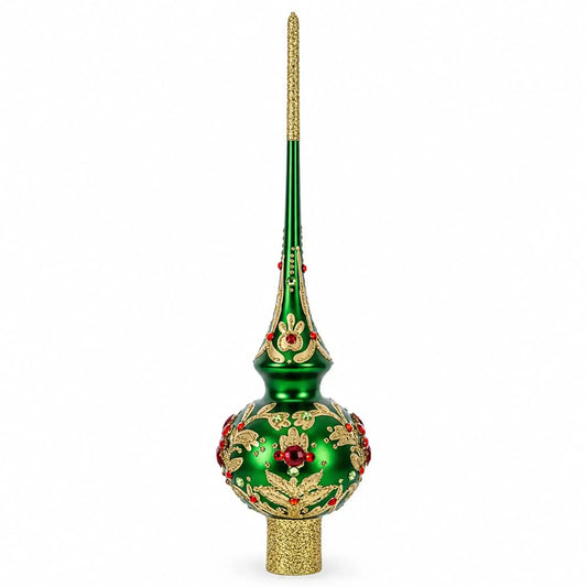 Regal Emerald & Red Glass Christmas Tree Topper 11 Inches BestPysanky Default Title Default Title-